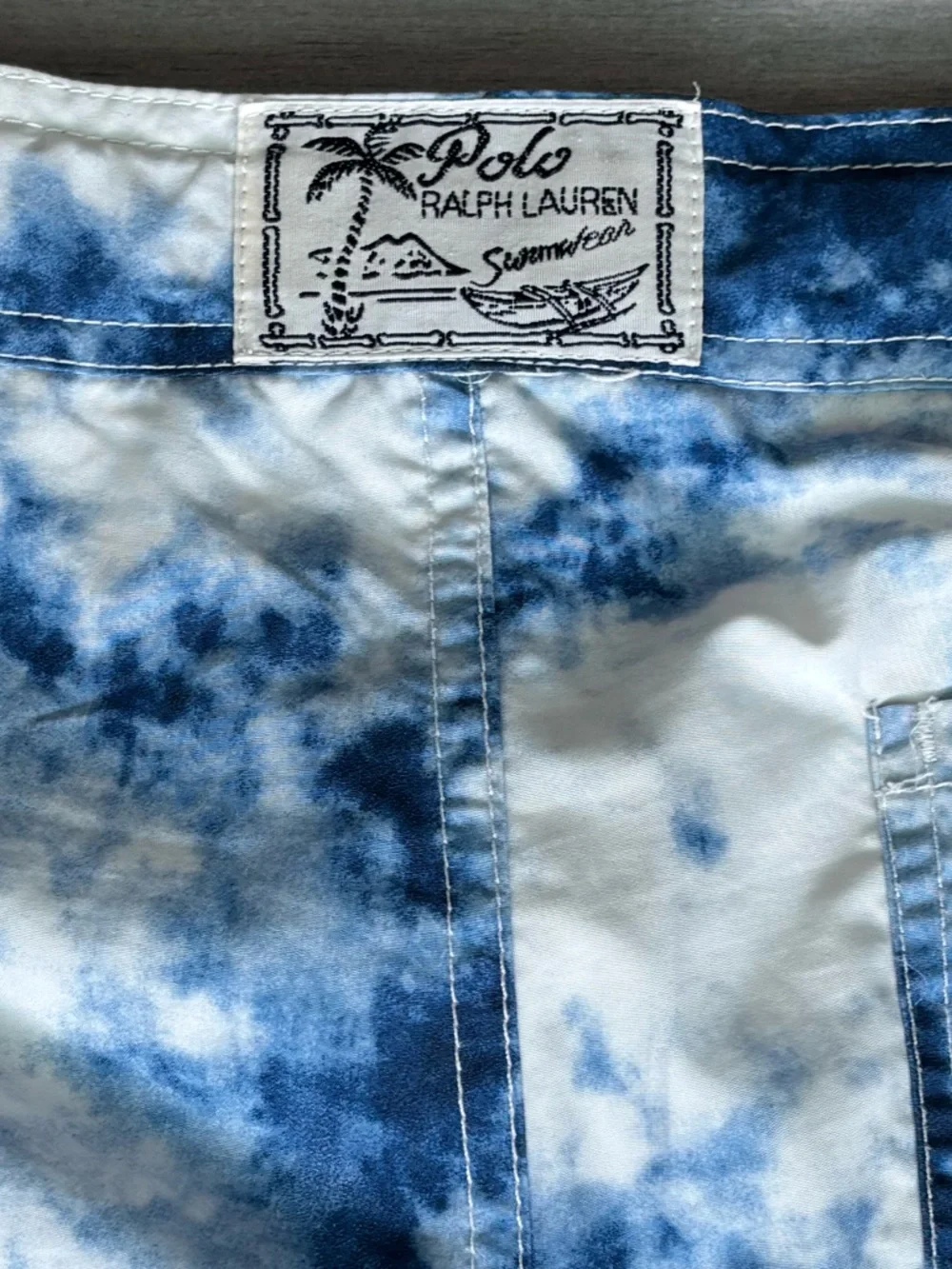 POLO Ralph Lauren Swim Trunks Tie-Dye Youth 18-20 Blue Large Logo Snap Waist
